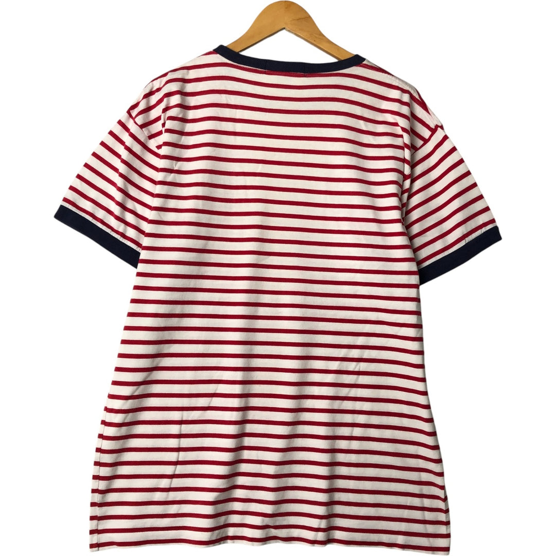 Ralph Lauren POLO by Ralph Lauren Border Pattern Ringer T-shirt Men's M size cotton white type Vintage Second Hand