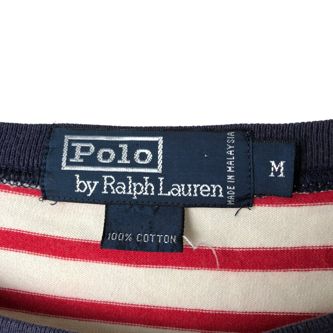 Ralph Lauren POLO by Ralph Lauren Border Pattern Ringer T-shirt Men's M size cotton white type Vintage Second Hand