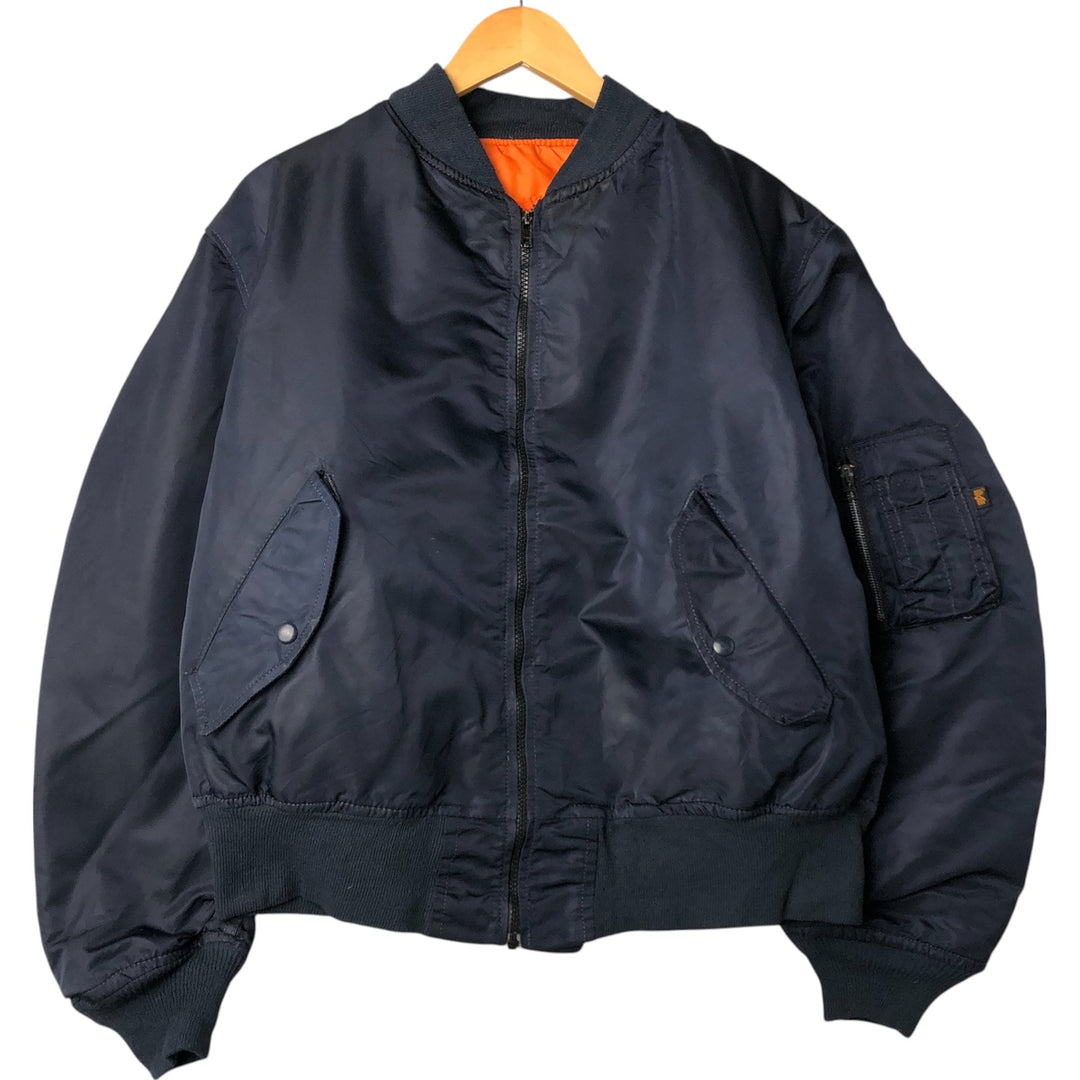 90'S civilian Alpha MA-1 style padded military flight jacket, made in the USA, men's size XL, vintage Nylon navy blue type Vintage Second Hand