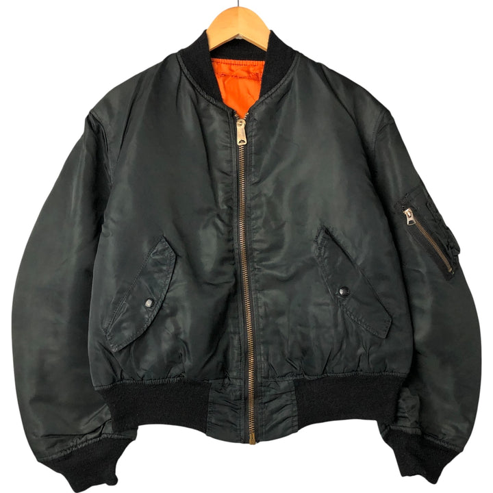 1990'S Civilian Alpha MA-1 Style Padded Military Flight Jacket, Made in USA, Men's Size Medium, Vintage Nylon black type Vintage Second Hand