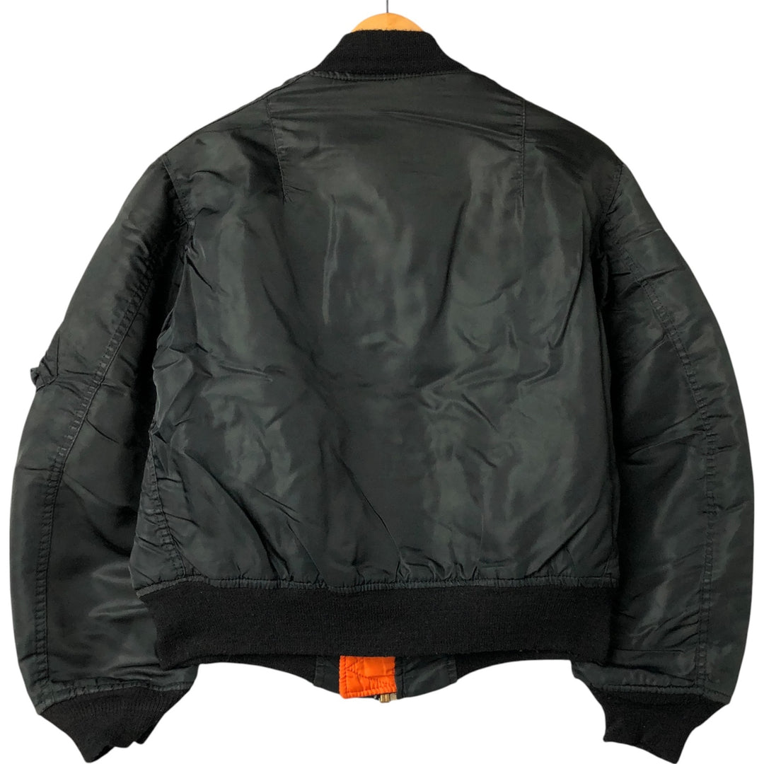 1990'S Civilian Alpha MA-1 Style Padded Military Flight Jacket, Made in USA, Men's Size Medium, Vintage Nylon black type Vintage Second Hand