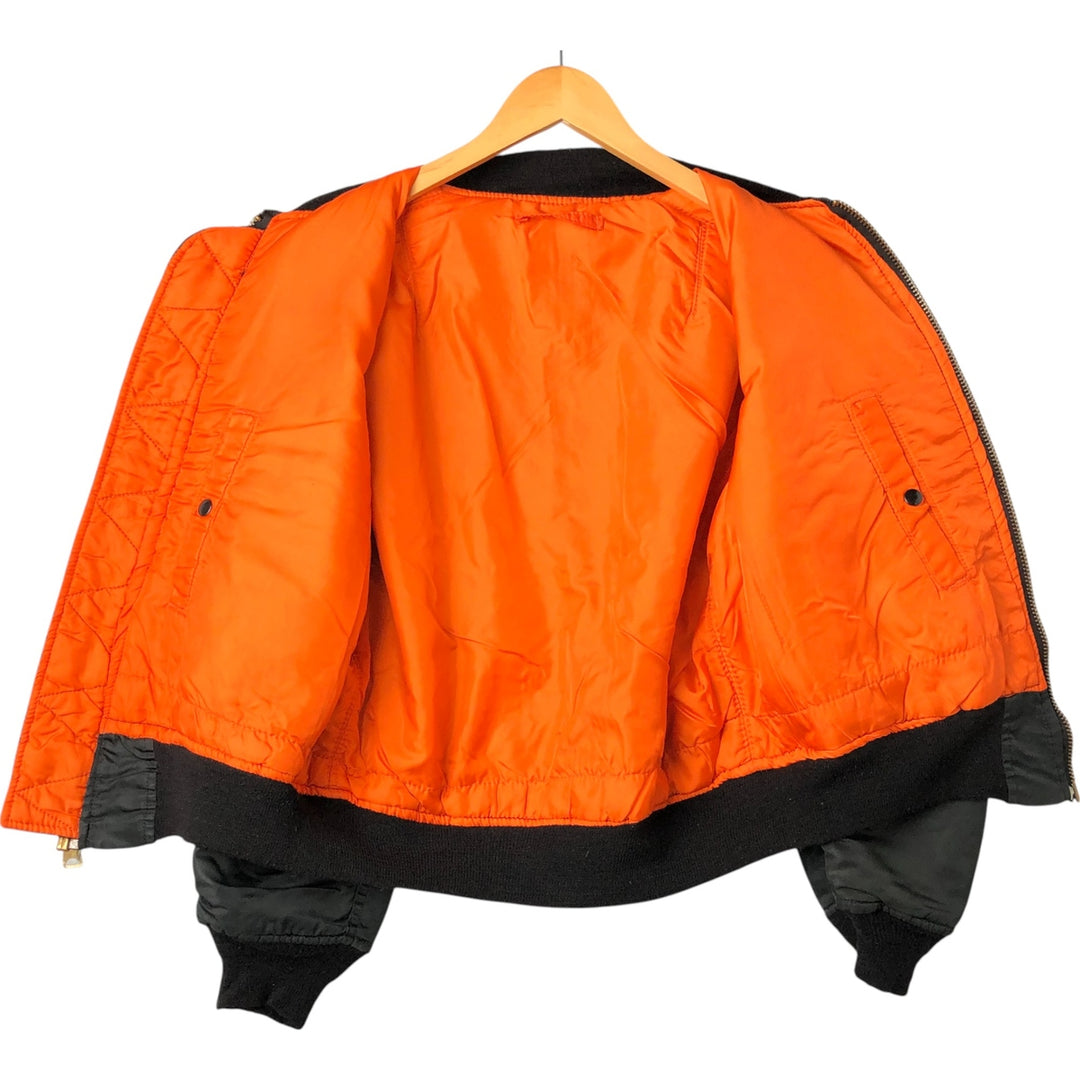 1990'S Civilian Alpha MA-1 Style Padded Military Flight Jacket, Made in USA, Men's Size Medium, Vintage Nylon black type Vintage Second Hand