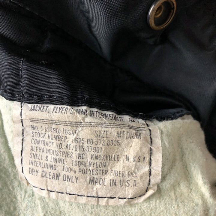 1990'S Civilian Alpha MA-1 Style Padded Military Flight Jacket, Made in USA, Men's Size Medium, Vintage Nylon black type Vintage Second Hand