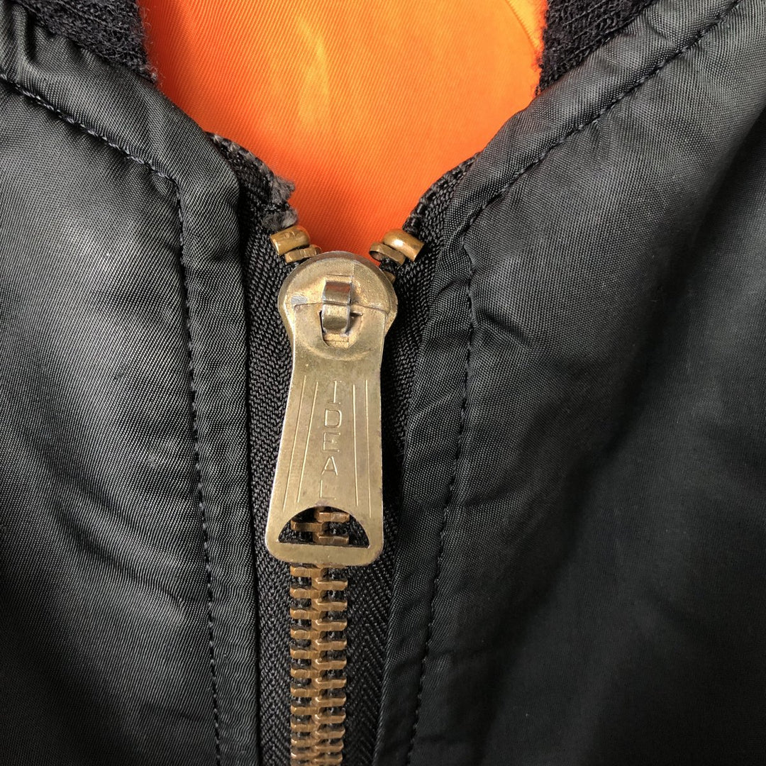 1990'S Civilian Alpha MA-1 Style Padded Military Flight Jacket, Made in USA, Men's Size Medium, Vintage Nylon black type Vintage Second Hand