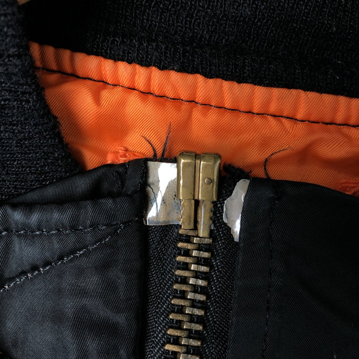 1990'S Civilian Alpha MA-1 Style Padded Military Flight Jacket, Made in USA, Men's Size Medium, Vintage Nylon black type Vintage Second Hand