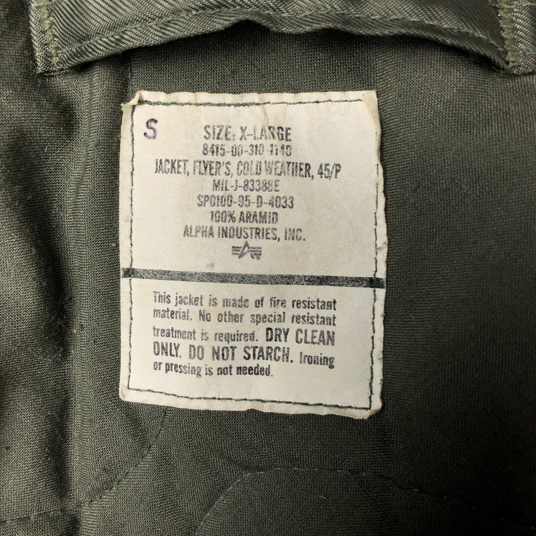 1990'S US Military Alpha CWU-45 Aramid Khaki type Vintage Second Hand