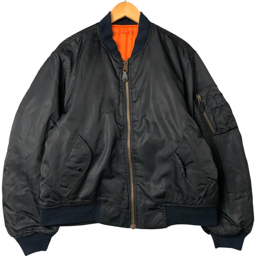 1990'S Civilian Alpha MA-1 Style Padded Military Flight Jacket, Made in USA, Men's Size L, Vintage Nylon black type Vintage Second Hand