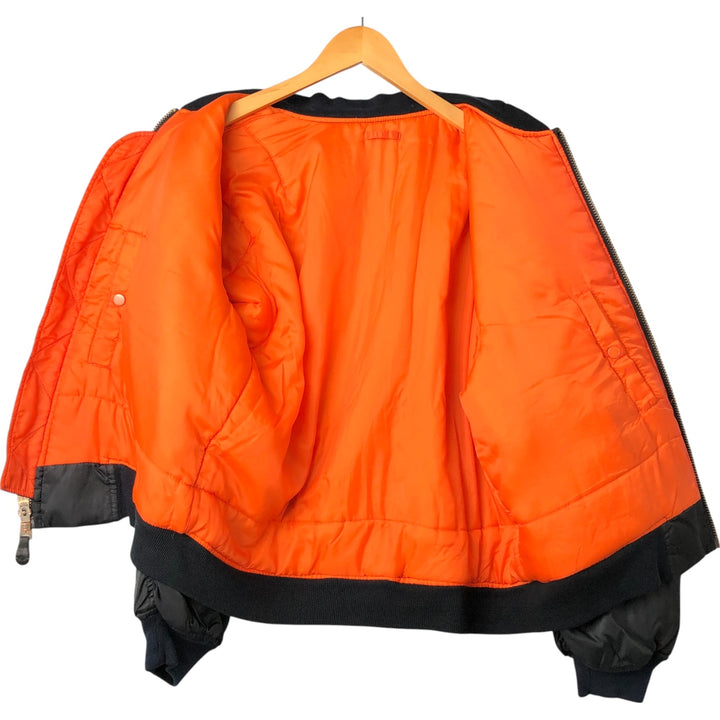 1990'S Civilian Alpha MA-1 Style Padded Military Flight Jacket, Made in USA, Men's Size L, Vintage Nylon black type Vintage Second Hand