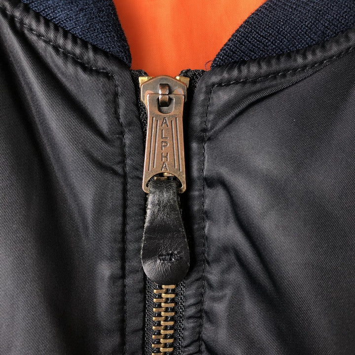 1990'S Civilian Alpha MA-1 Style Padded Military Flight Jacket, Made in USA, Men's Size L, Vintage Nylon black type Vintage Second Hand
