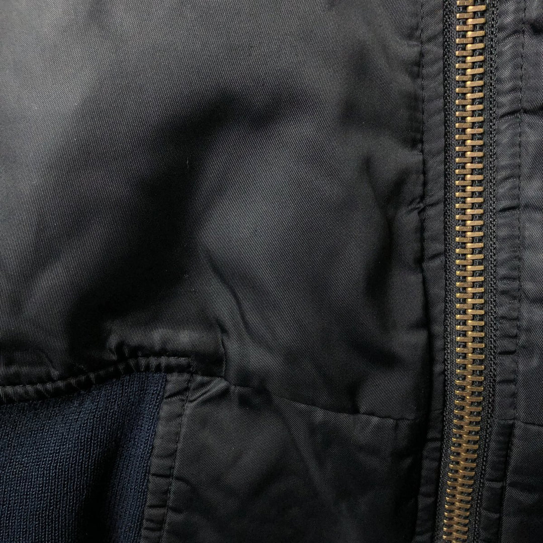 1990'S Civilian Alpha MA-1 Style Padded Military Flight Jacket, Made in USA, Men's Size L, Vintage Nylon black type Vintage Second Hand