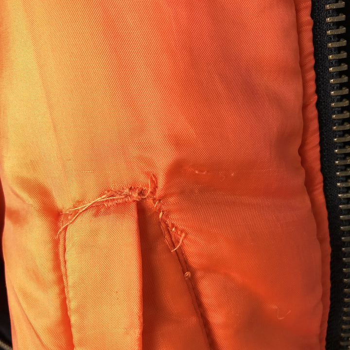 1990'S Civilian Alpha MA-1 Style Padded Military Flight Jacket, Made in USA, Men's Size L, Vintage Nylon black type Vintage Second Hand