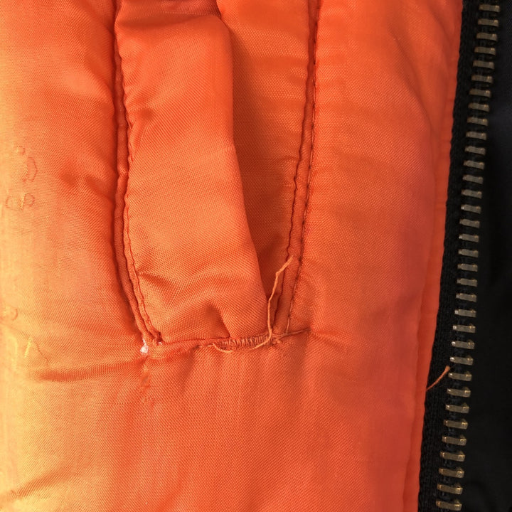 1990'S Civilian Alpha MA-1 Style Padded Military Flight Jacket, Made in USA, Men's Size L, Vintage Nylon black type Vintage Second Hand