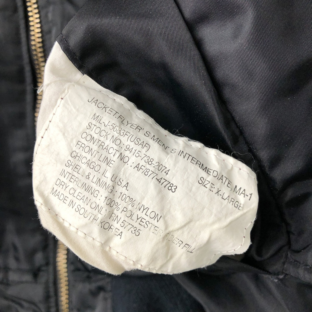 Vintage civilian MA-1 style padded military flight jacket, men's size XL Nylon black type Vintage Second Hand