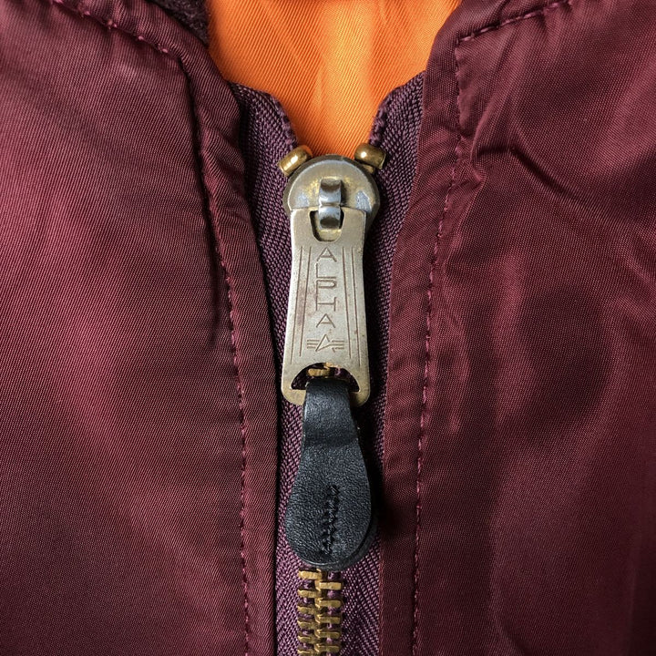 90'S civilian Alpha MA-1 style padded military flight jacket, made in the USA, men's size L, vintage Nylon burgundy type Vintage Second Hand