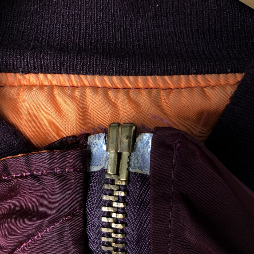 90'S civilian Alpha MA-1 style padded military flight jacket, made in the USA, men's size L, vintage Nylon burgundy type Vintage Second Hand