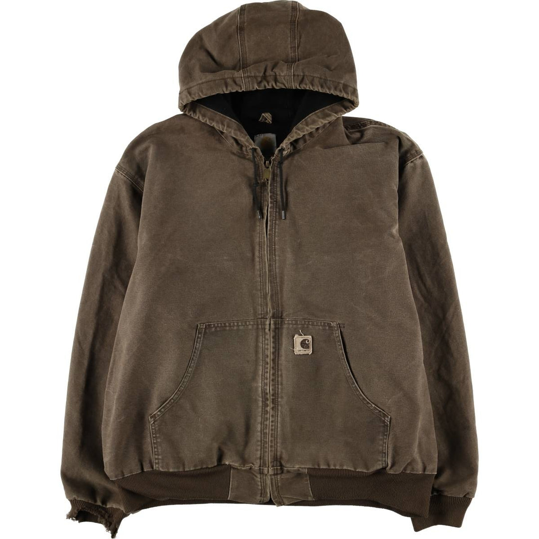 00'S Carhartt Active Jacket Duck Full Zip Hoodie Men's XXL cotton brown type Vintage Second Hand