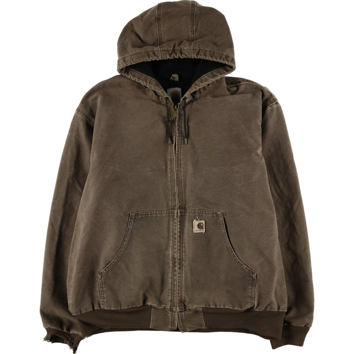 00'S Carhartt Active Jacket Duck Full Zip Hoodie Men's XXL cotton brown type Vintage Second Hand