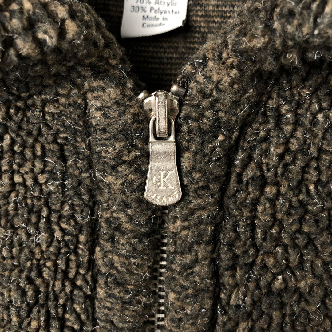 Vintage 90s-00'S Calvin Klein Jeans fleece jacket, Made in Canada, Men's size M acrylic brown type Vintage Second Hand