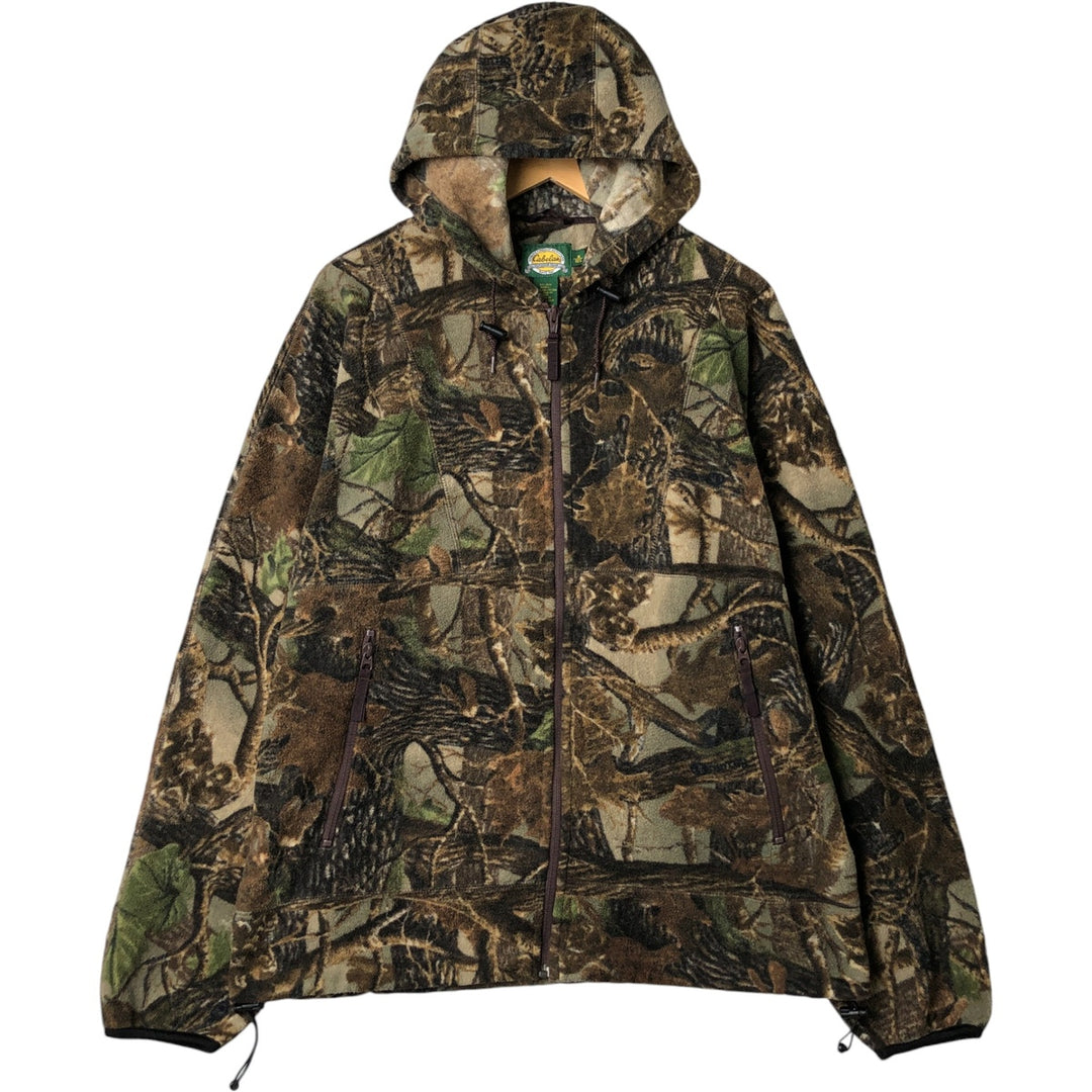Vintage 90s-00'S Cabelas Realtree Camo Fleece Full-Zip Hoodie, Men's Size Medium polyester Khaki type Vintage Second Hand