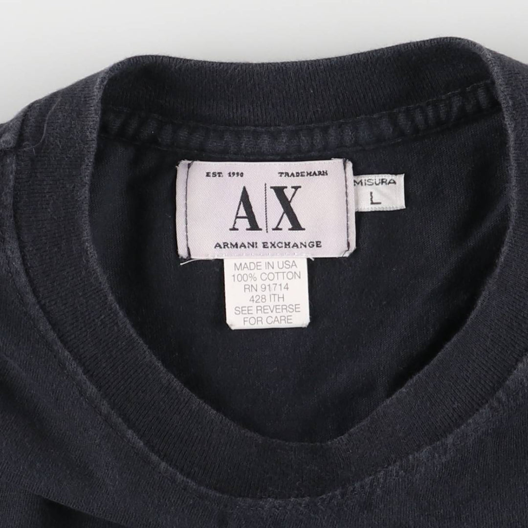 Vintage 1990'S Armani Exchange short-sleeved pocket T-shirt, made in the USA, size L, men's cotton black type Vintage Second Hand