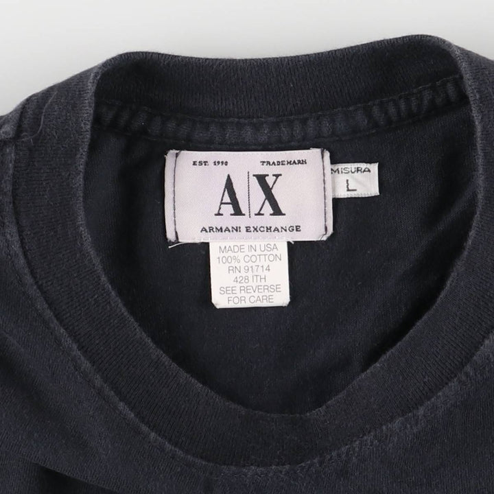 Vintage 1990'S Armani Exchange short-sleeved pocket T-shirt, made in the USA, size L, men's cotton black type Vintage Second Hand
