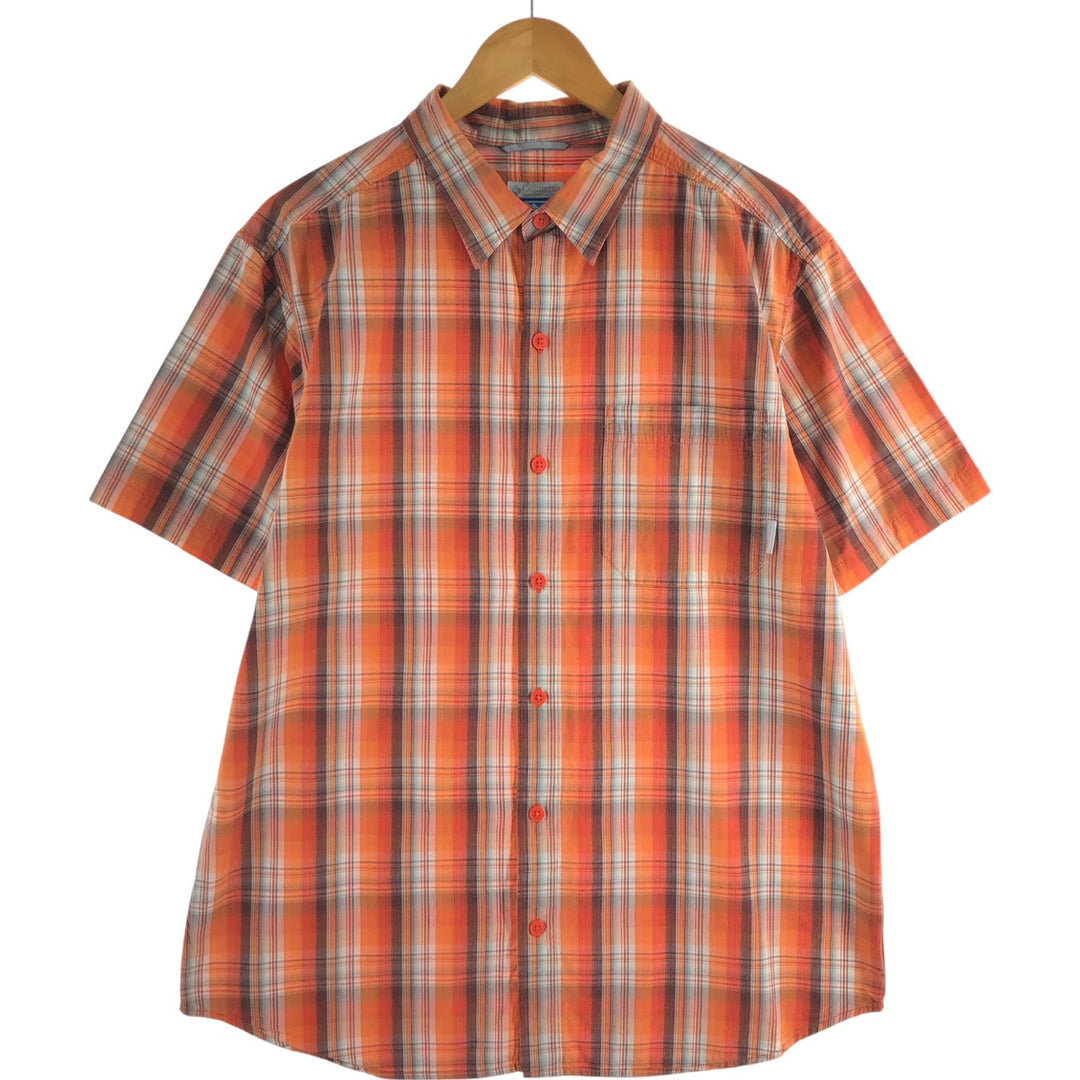 Columbia OMNI-SHADE short-sleeved cotton check shirt, men's size L cotton orange type Vintage Second Hand