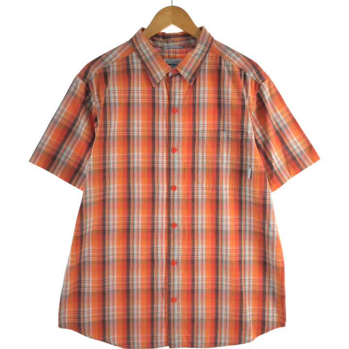 Columbia OMNI-SHADE short-sleeved cotton check shirt, men's size L cotton orange type Vintage Second Hand