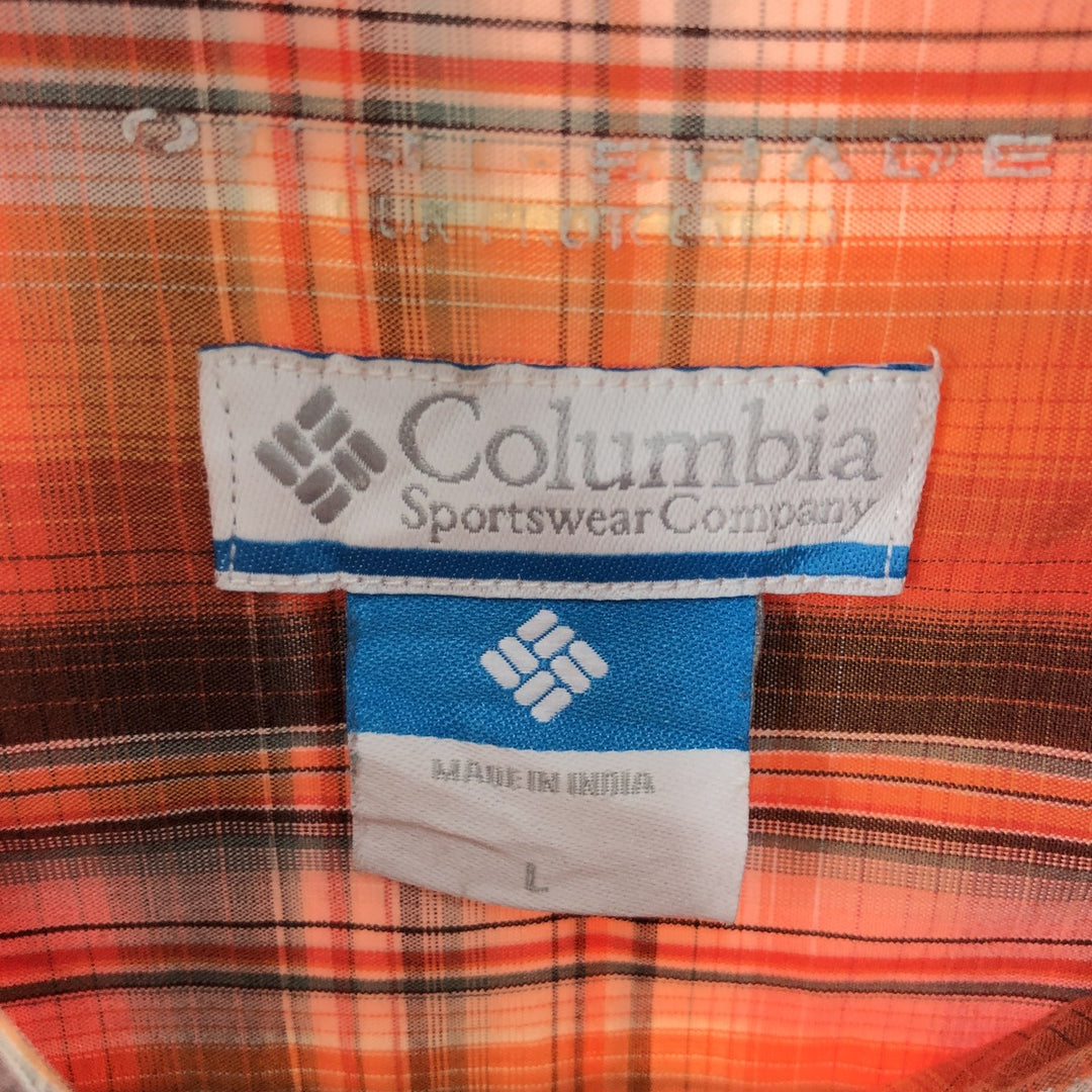 Columbia OMNI-SHADE short-sleeved cotton check shirt, men's size L cotton orange type Vintage Second Hand