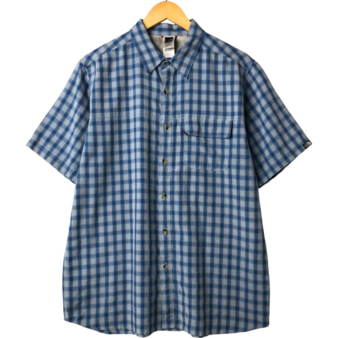 THE NORTH FACE Check Pattern Short Sleeve Fishing Shirt, Men's L size Modal blue type Vintage Second Hand