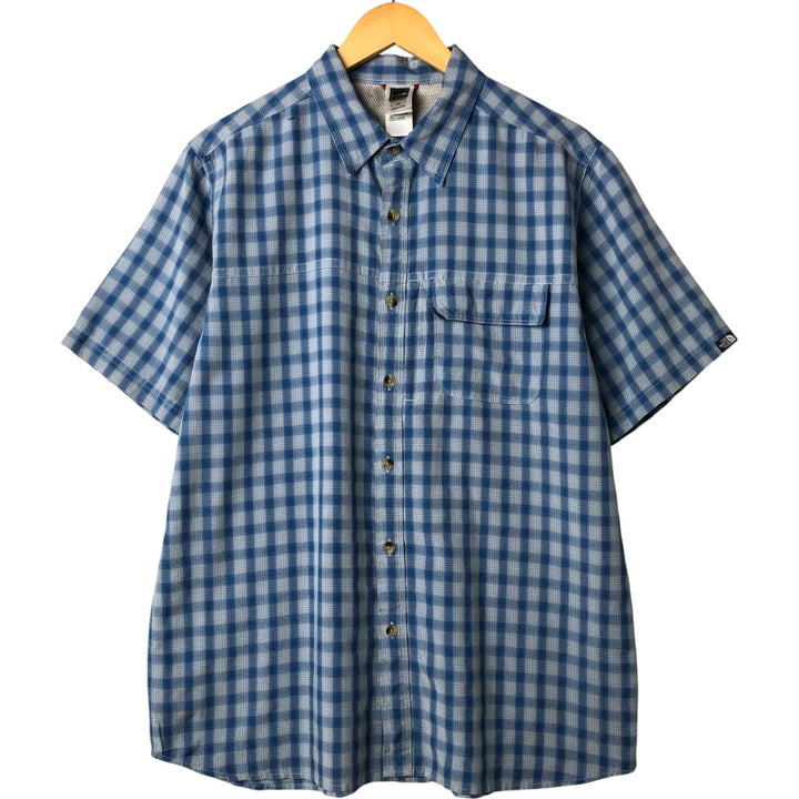 THE NORTH FACE Check Pattern Short Sleeve Fishing Shirt, Men's L size Modal blue type Vintage Second Hand