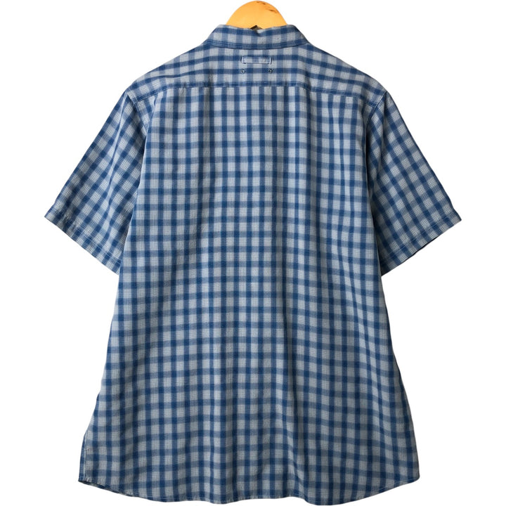 THE NORTH FACE Check Pattern Short Sleeve Fishing Shirt, Men's L size Modal blue type Vintage Second Hand