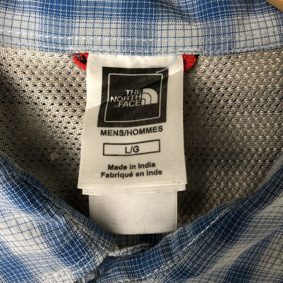 THE NORTH FACE Check Pattern Short Sleeve Fishing Shirt, Men's L size Modal blue type Vintage Second Hand