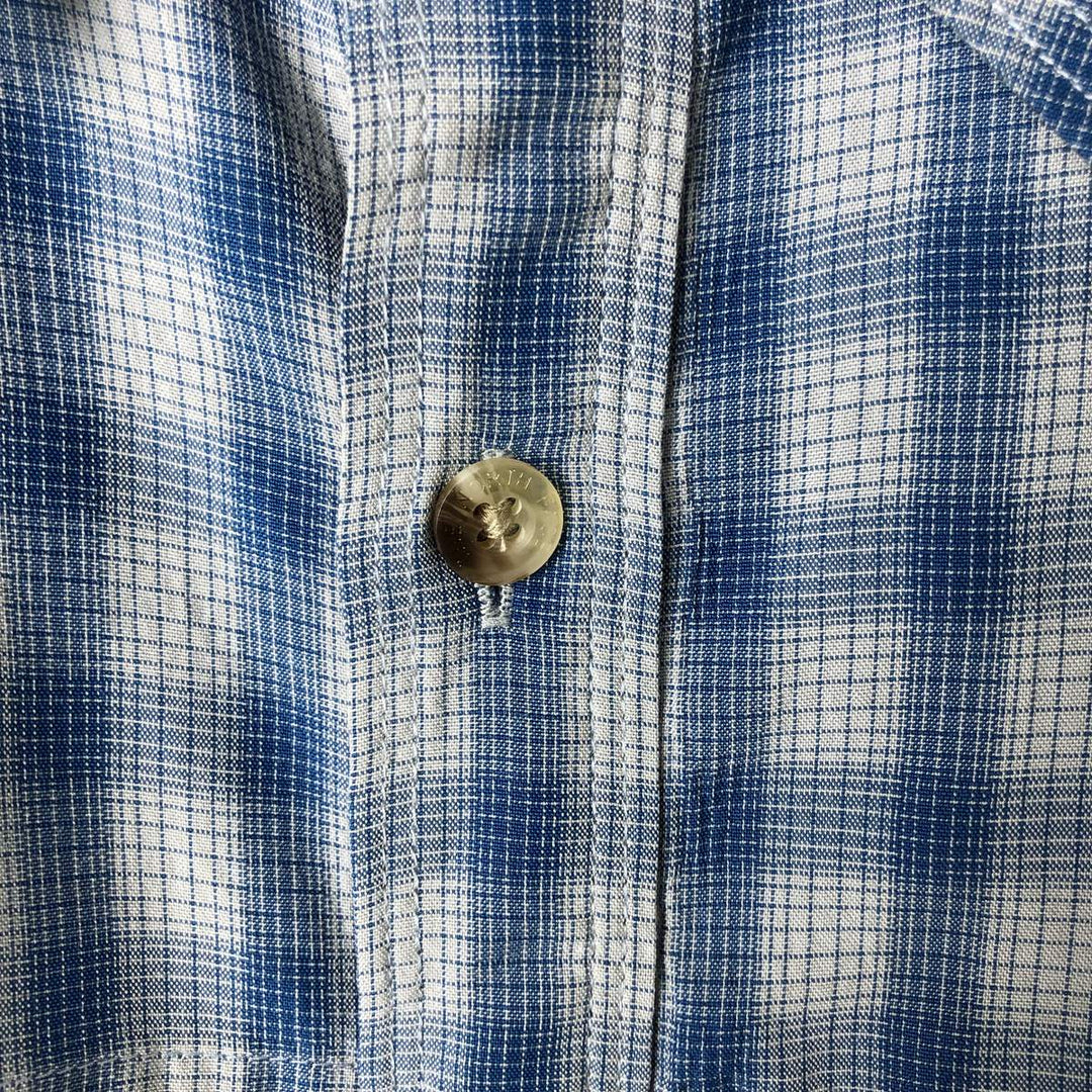 THE NORTH FACE Check Pattern Short Sleeve Fishing Shirt, Men's L size Modal blue type Vintage Second Hand