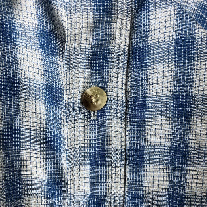 THE NORTH FACE Check Pattern Short Sleeve Fishing Shirt, Men's L size Modal blue type Vintage Second Hand