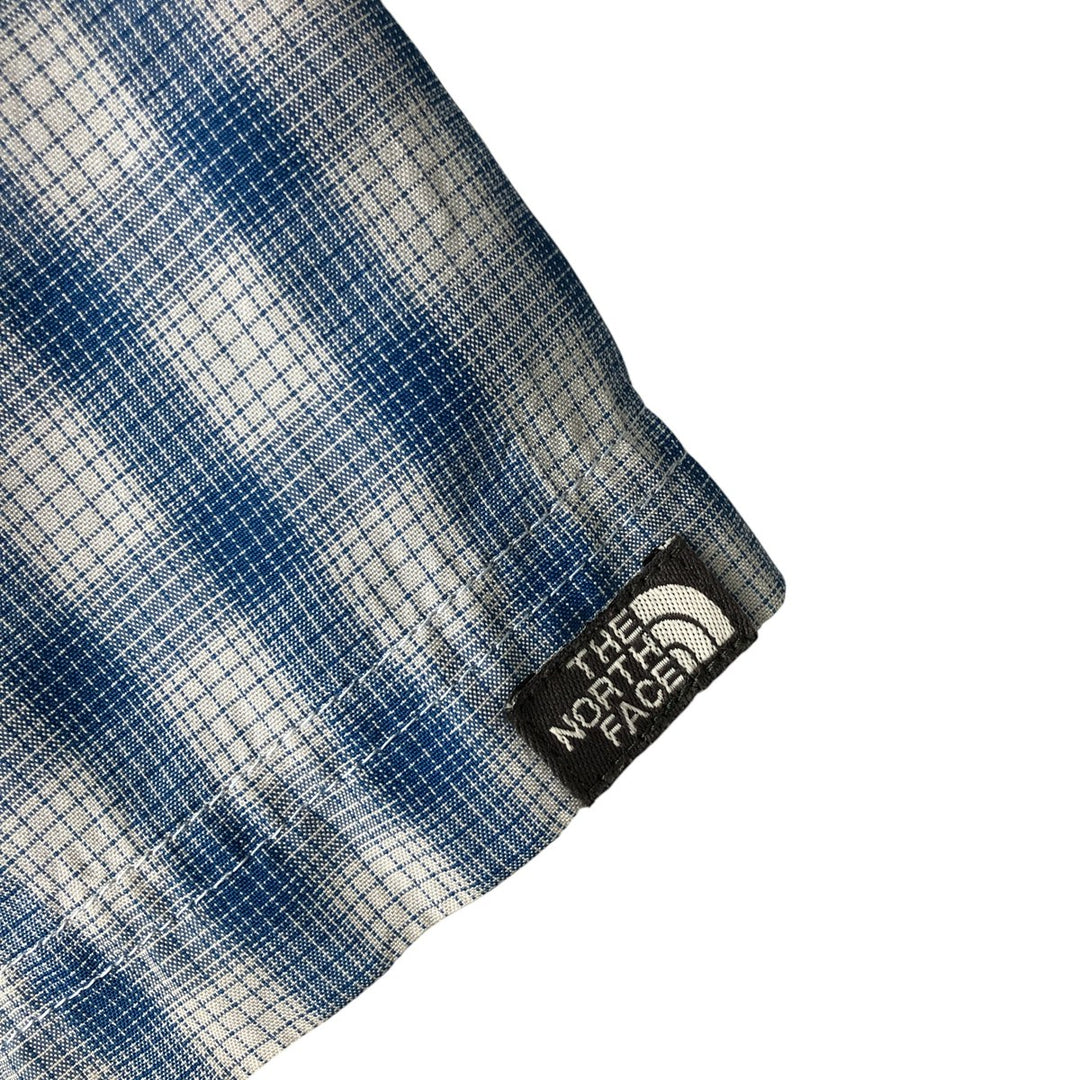 THE NORTH FACE Check Pattern Short Sleeve Fishing Shirt, Men's L size Modal blue type Vintage Second Hand