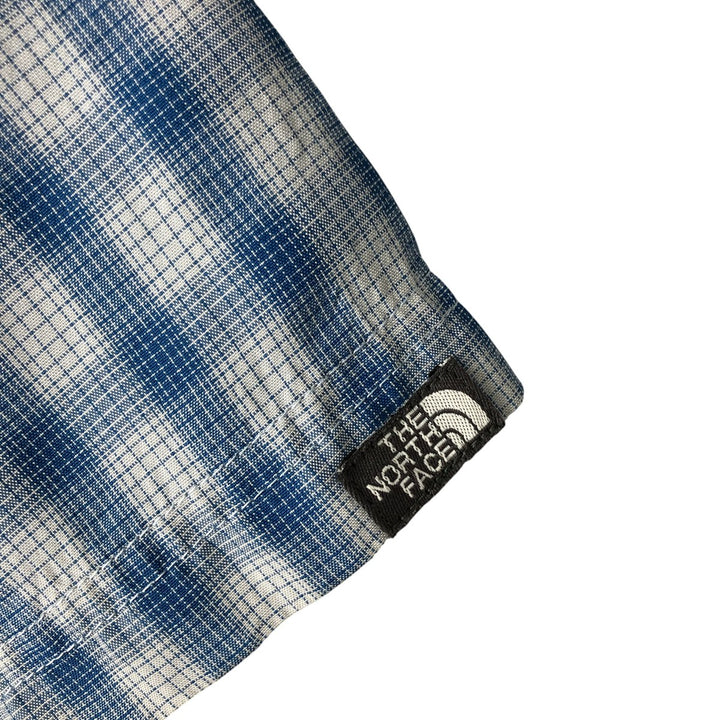 THE NORTH FACE Check Pattern Short Sleeve Fishing Shirt, Men's L size Modal blue type Vintage Second Hand