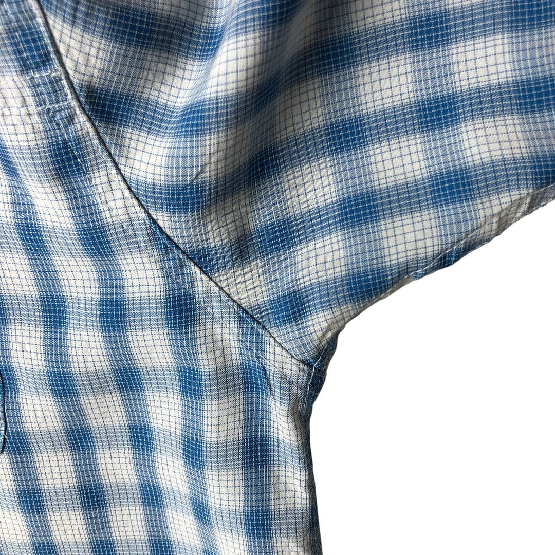 THE NORTH FACE Check Pattern Short Sleeve Fishing Shirt, Men's L size Modal blue type Vintage Second Hand