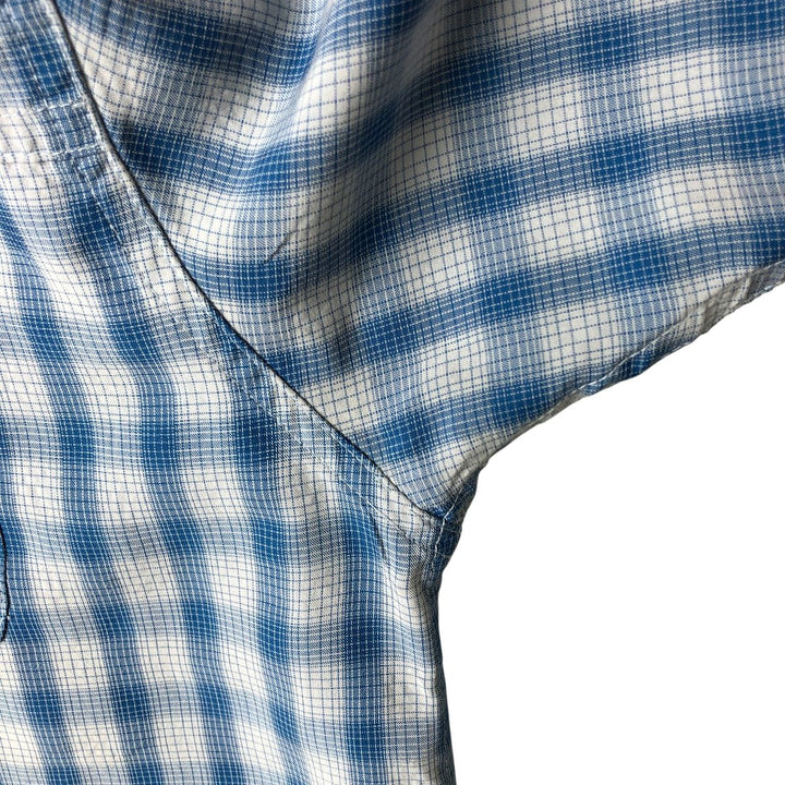 THE NORTH FACE Check Pattern Short Sleeve Fishing Shirt, Men's L size Modal blue type Vintage Second Hand