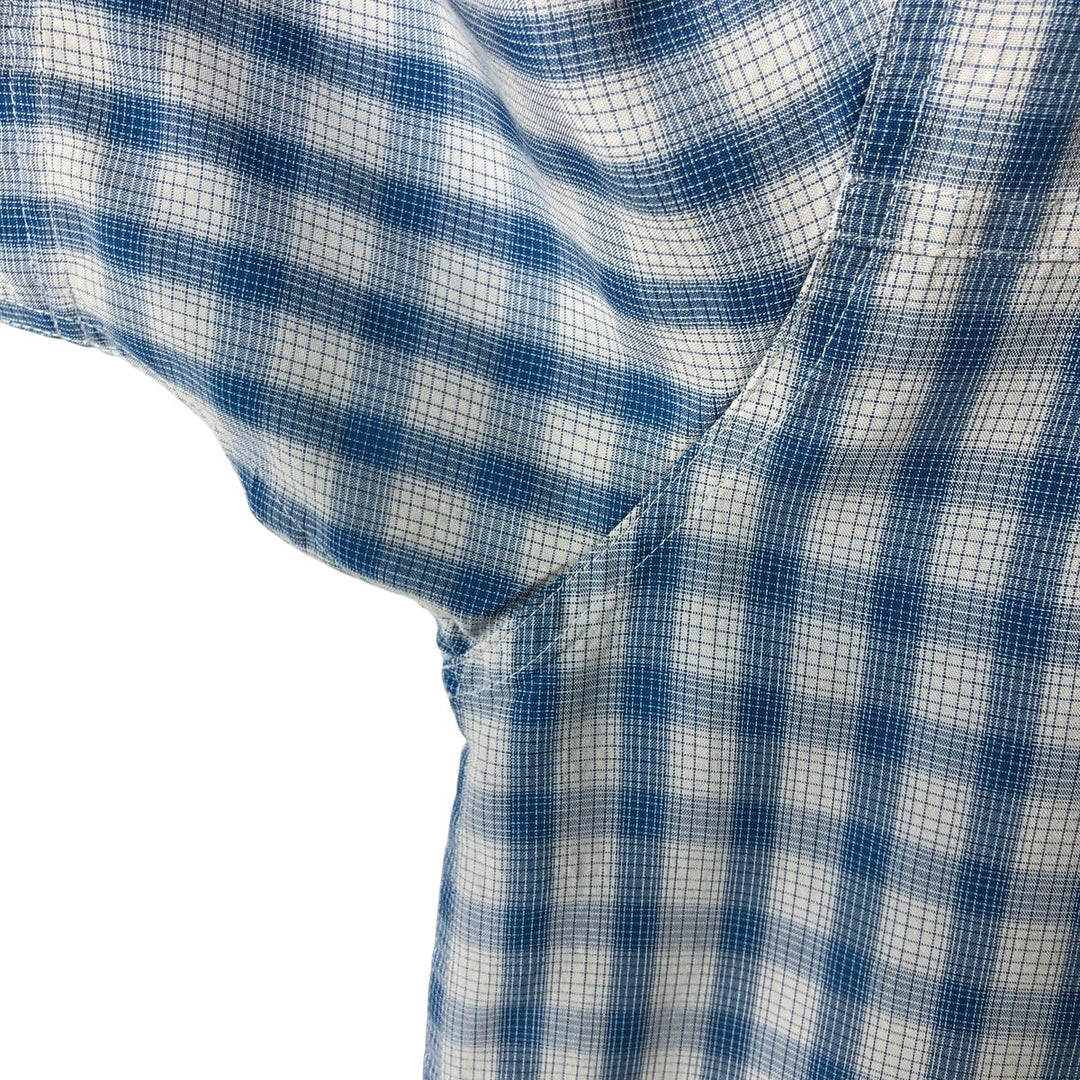 THE NORTH FACE Check Pattern Short Sleeve Fishing Shirt, Men's L size Modal blue type Vintage Second Hand