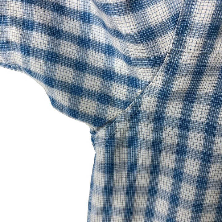 THE NORTH FACE Check Pattern Short Sleeve Fishing Shirt, Men's L size Modal blue type Vintage Second Hand