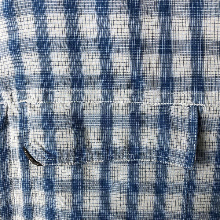 THE NORTH FACE Check Pattern Short Sleeve Fishing Shirt, Men's L size Modal blue type Vintage Second Hand