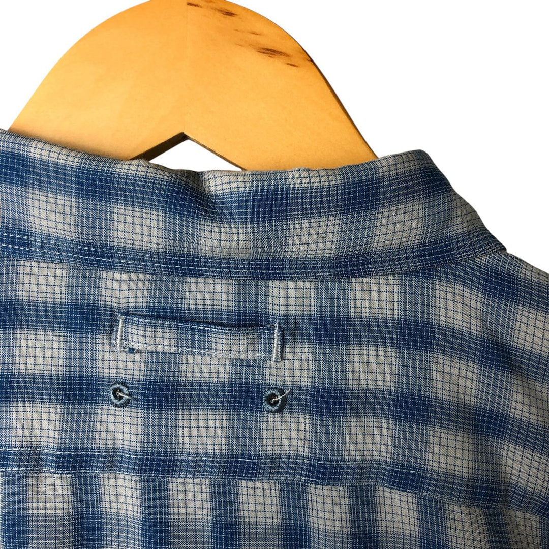 THE NORTH FACE Check Pattern Short Sleeve Fishing Shirt, Men's L size Modal blue type Vintage Second Hand