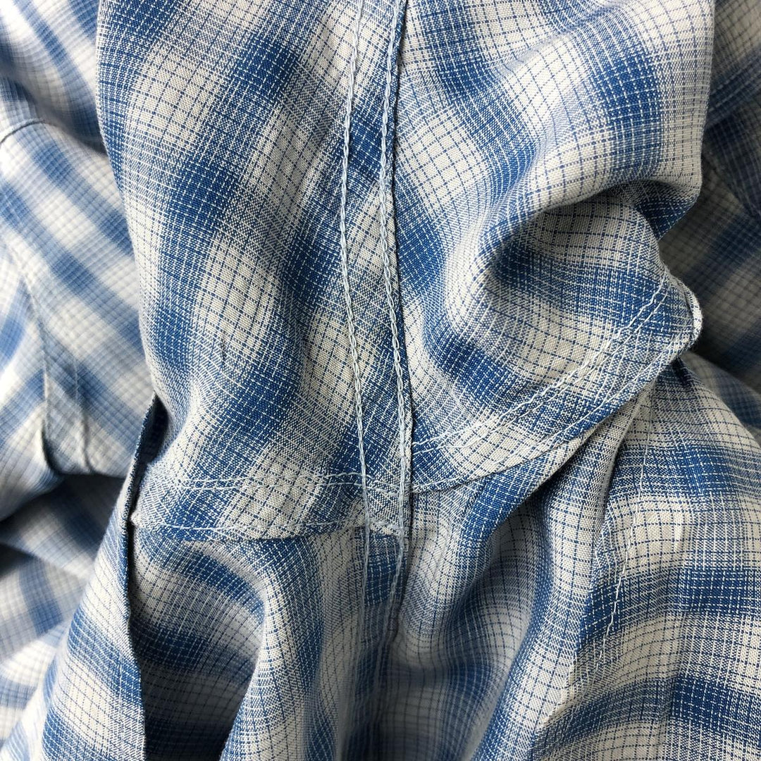 THE NORTH FACE Check Pattern Short Sleeve Fishing Shirt, Men's L size Modal blue type Vintage Second Hand
