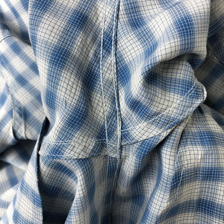THE NORTH FACE Check Pattern Short Sleeve Fishing Shirt, Men's L size Modal blue type Vintage Second Hand