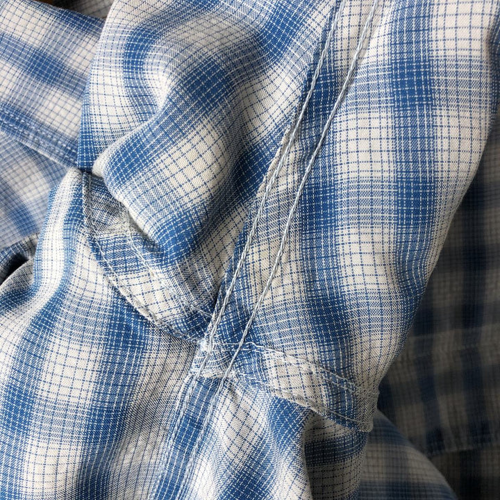 THE NORTH FACE Check Pattern Short Sleeve Fishing Shirt, Men's L size Modal blue type Vintage Second Hand