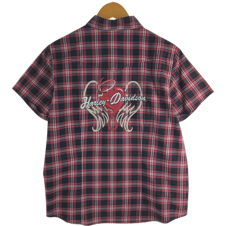 Harley-Davidson Check Pattern Short Sleeve Western Shirt, Women's Size L cotton black type Vintage Second Hand