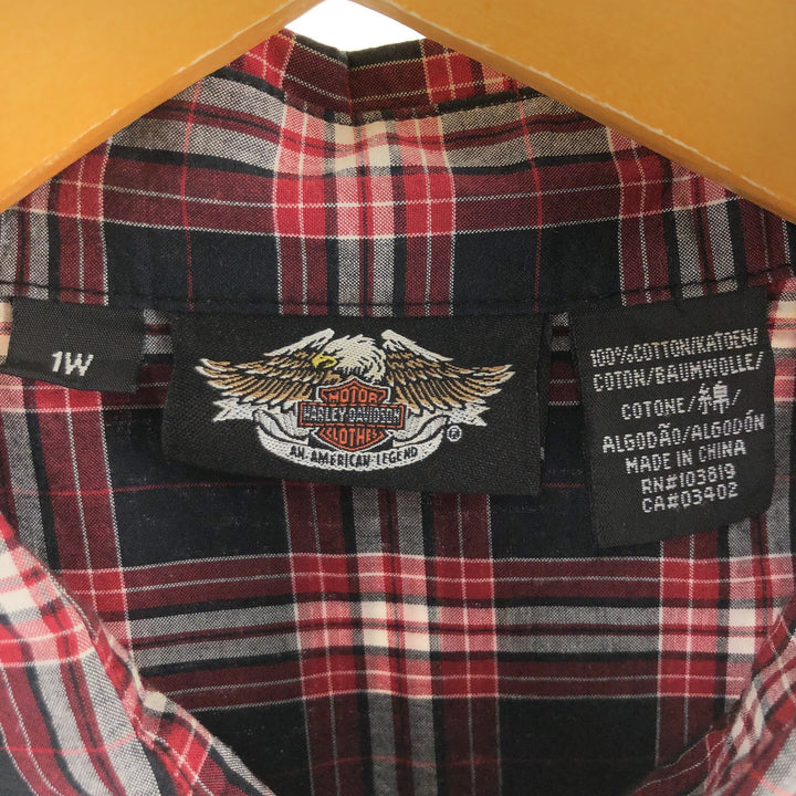 Harley-Davidson Check Pattern Short Sleeve Western Shirt, Women's Size L cotton black type Vintage Second Hand