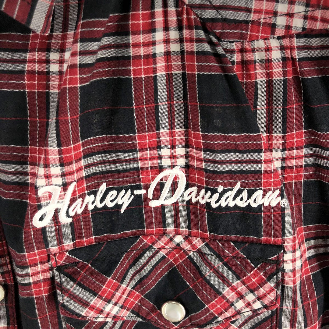 Harley-Davidson Check Pattern Short Sleeve Western Shirt, Women's Size L cotton black type Vintage Second Hand