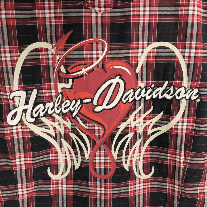 Harley-Davidson Check Pattern Short Sleeve Western Shirt, Women's Size L cotton black type Vintage Second Hand