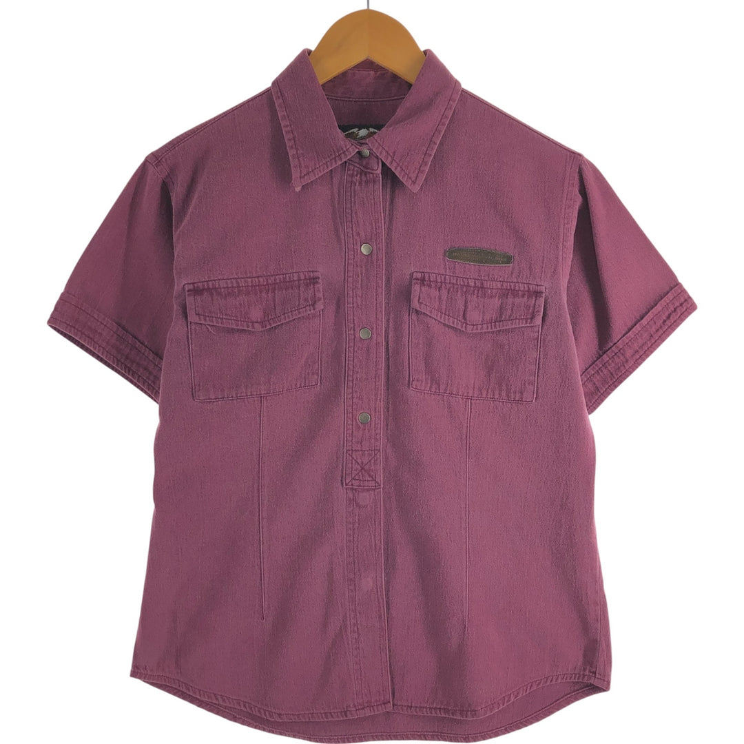 Harley-Davidson Pullover Short Sleeve Denim Shirt Women's M cotton purple type Vintage Second Hand
